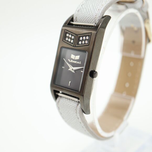 Vestal Eve Collection Watch 21mm Black Rectangle Silver Faux Leather New Battery - Picture 10 of 16